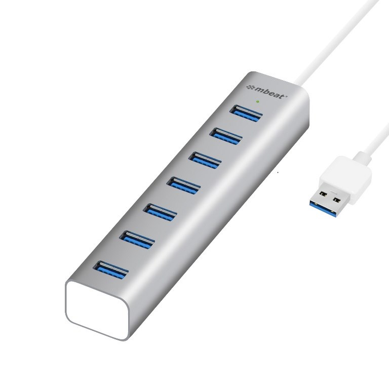 Mbeat® 7-Port Usb 3.0 Powered Hub - Usb 2.0/1.1/Aluminium Slim Design Hub With Fast Data Speeds (5Gbps) Power Delivery For PC And Mac Devices