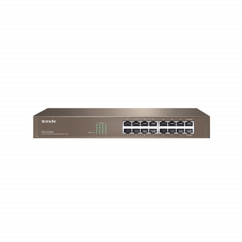 Tenda Teg1016d 16-Port Gigabit Ethernet Switch 10/100/1000 MBPS Auto-Negotiation RJ45 Ports, Surge Protection, Rackmountable, Fanless, Plug And Play