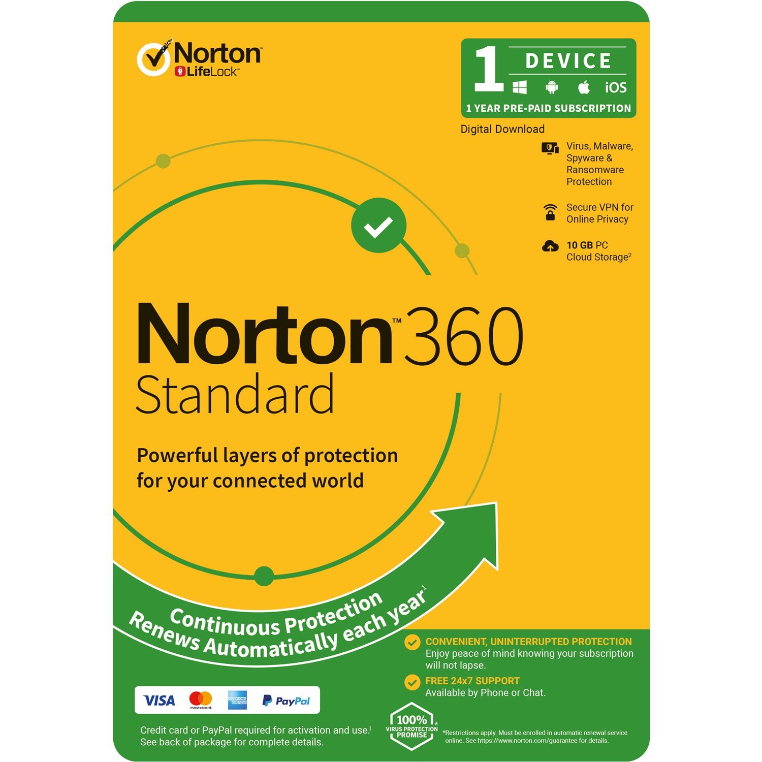 Norton 360 Standard, 10GB, 1 User, 1 Device, 12 Months, PC, Mac, Android, Ios, DVD