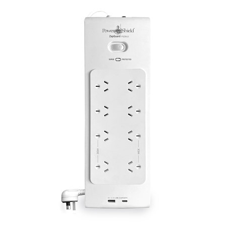 PowerShield Psz8u2 ZapGuard 8 Way Power Surge Filter Board, Usb A / C Connectors, Wide Spaced Sockets, Wall Mountable,$40,000 Connected Equipment