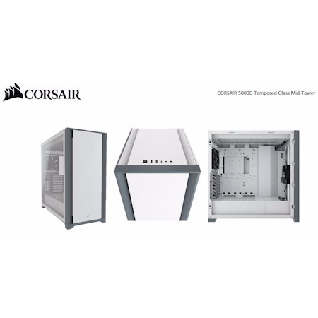 Corsair 5000D TG E-Atx, Atx, Usb Type-C, 2X 120MM Airguide Fans, Radiator 360MM. 7X Pci, 4X 2.5' SSD, 2X 3.5' HDD. Vga 420MM. White Tower Case