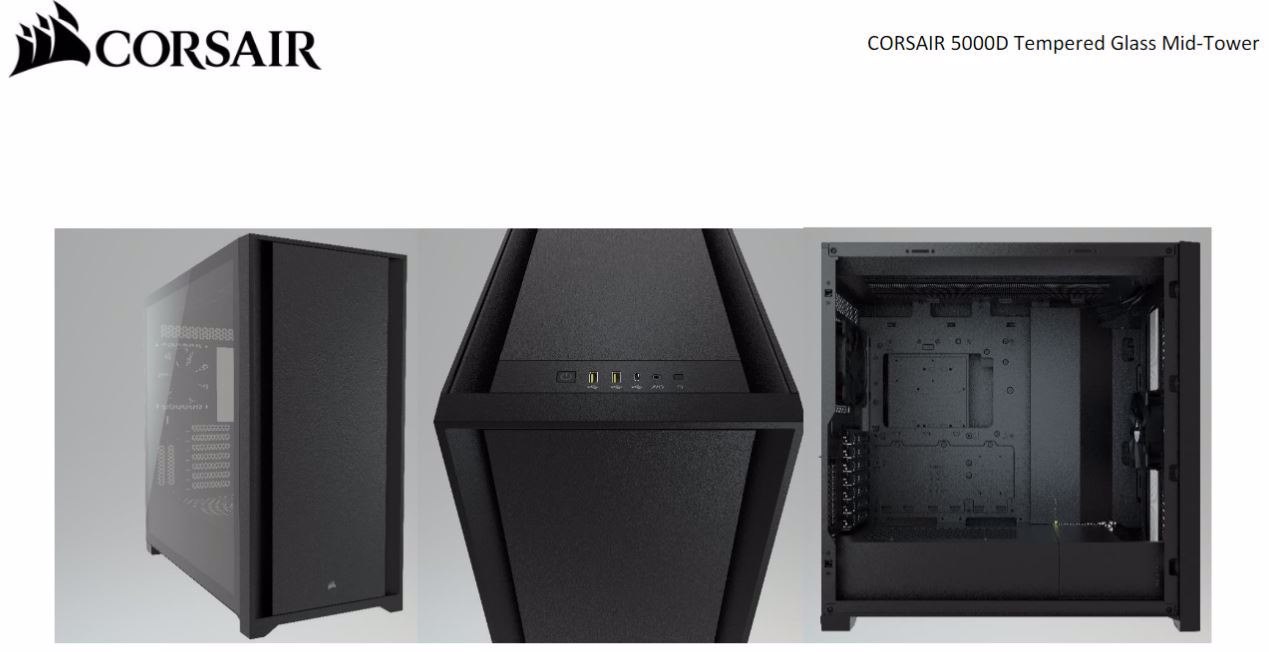 Corsair 5000D TG E-Atx, Atx, Usb Type-C, 2X 120MM Airguide Fans, Radiator 360MM. 7X Pci, 4X 2.5' SSD, 2X 3.5' HDD. Vga 420MM. Black Tower Case