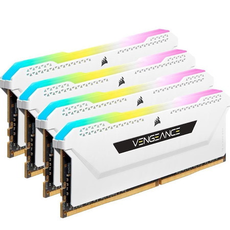 Corsair DDR4, 3200MHz 32GB 4x8GB Dimm, Unbuffered, 16-20-20-38, XMP 2.0, Vengeance RGB Pro SL White Heatspreader, 1.35V, For Amd Ryzen/Threadripper/Intel