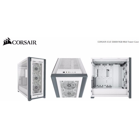 Corsair Icue 5000X RGB Tempered Glass Mid-Tower Smart Case, White