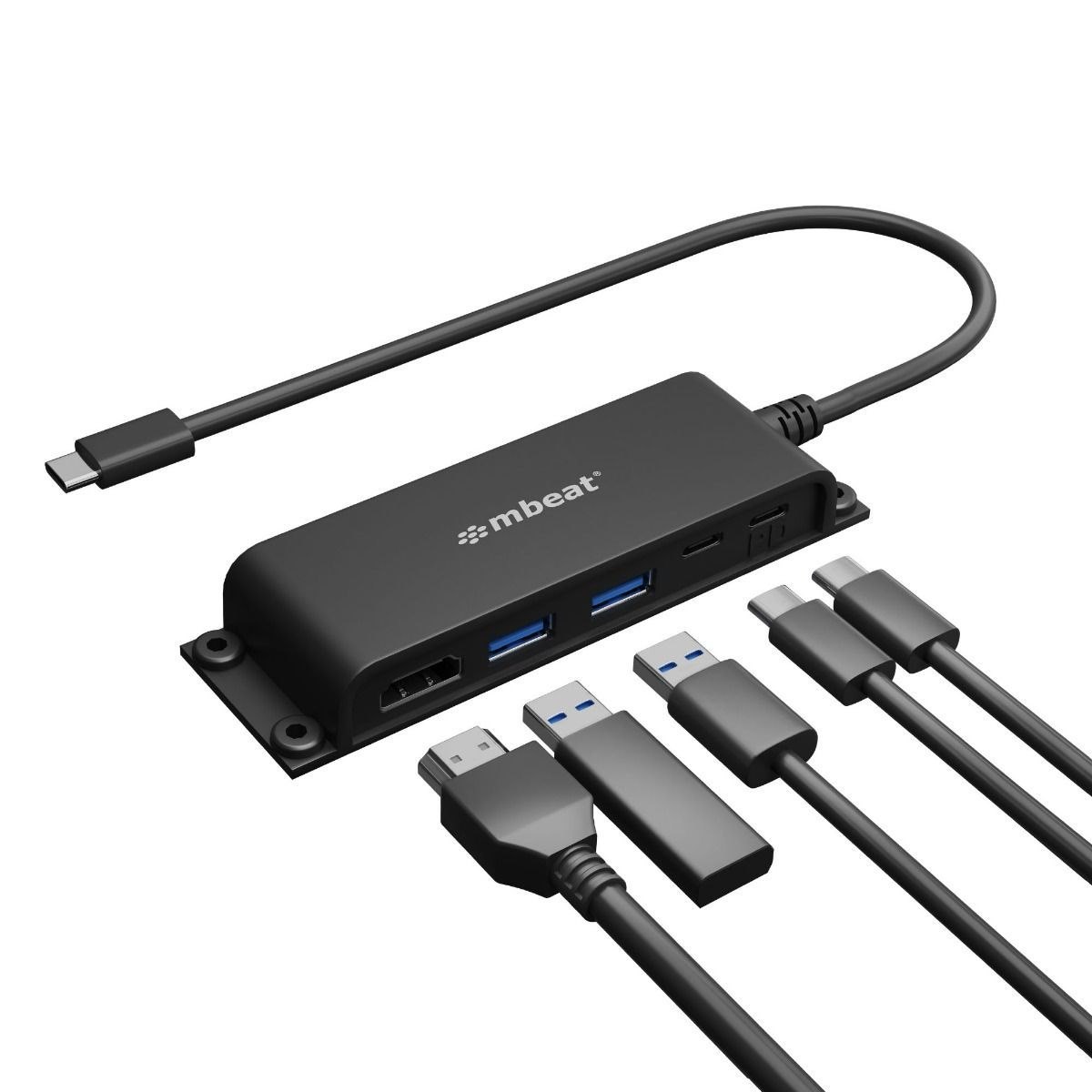 Mbeat® Mountable 5-Port Usb-C Hub - Supports 4K Hdmi Video Out And 60W Power Delivery Charging With 2 × Usb3.0 And 1 × Usb-C