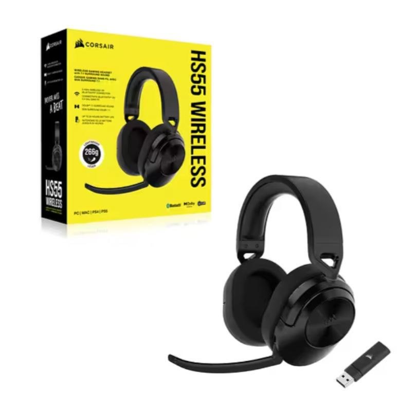 Corsair HS55 Wireless & Bluetooth Carbon, PS5, Box X, Switch. Discord Certified, Ultra Comfort Foam, Usb Receiver, Gaming Headset. 2023 Model