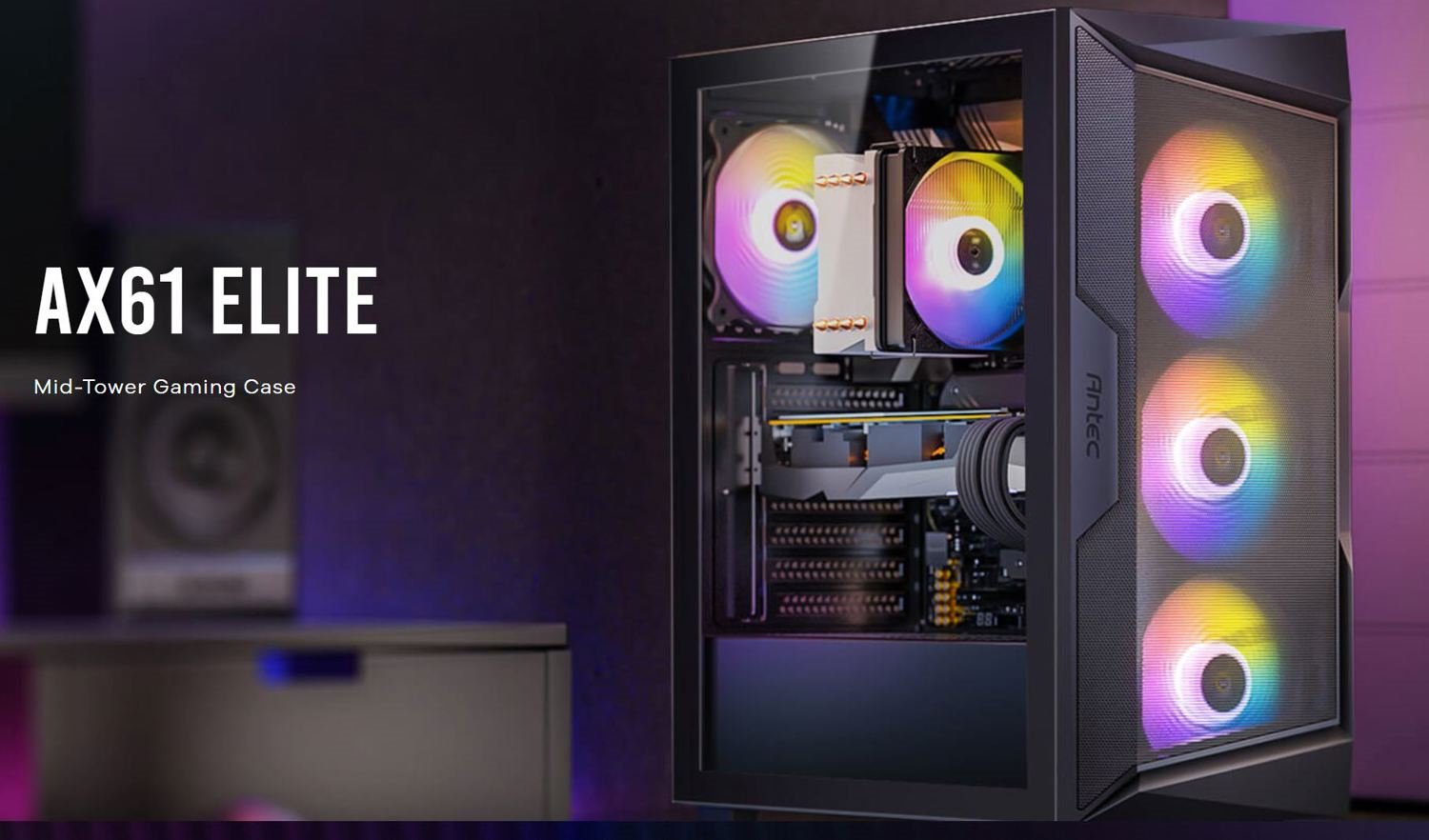 Antec Nax61 Elite Atx, 4X 120MM Argb Fans Included, Up To 8X 120MM. 360MM Radiator Front & 240MM Top, 32CM Gpu & 16CM Cpu, High Airflow Gaming Case