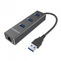 Simplecom CHN410 Black Aluminium 3 Port Usb 3.0 Hub With Gigabit Ethernet Adapter 1000Mbps For PC Mac (LS)