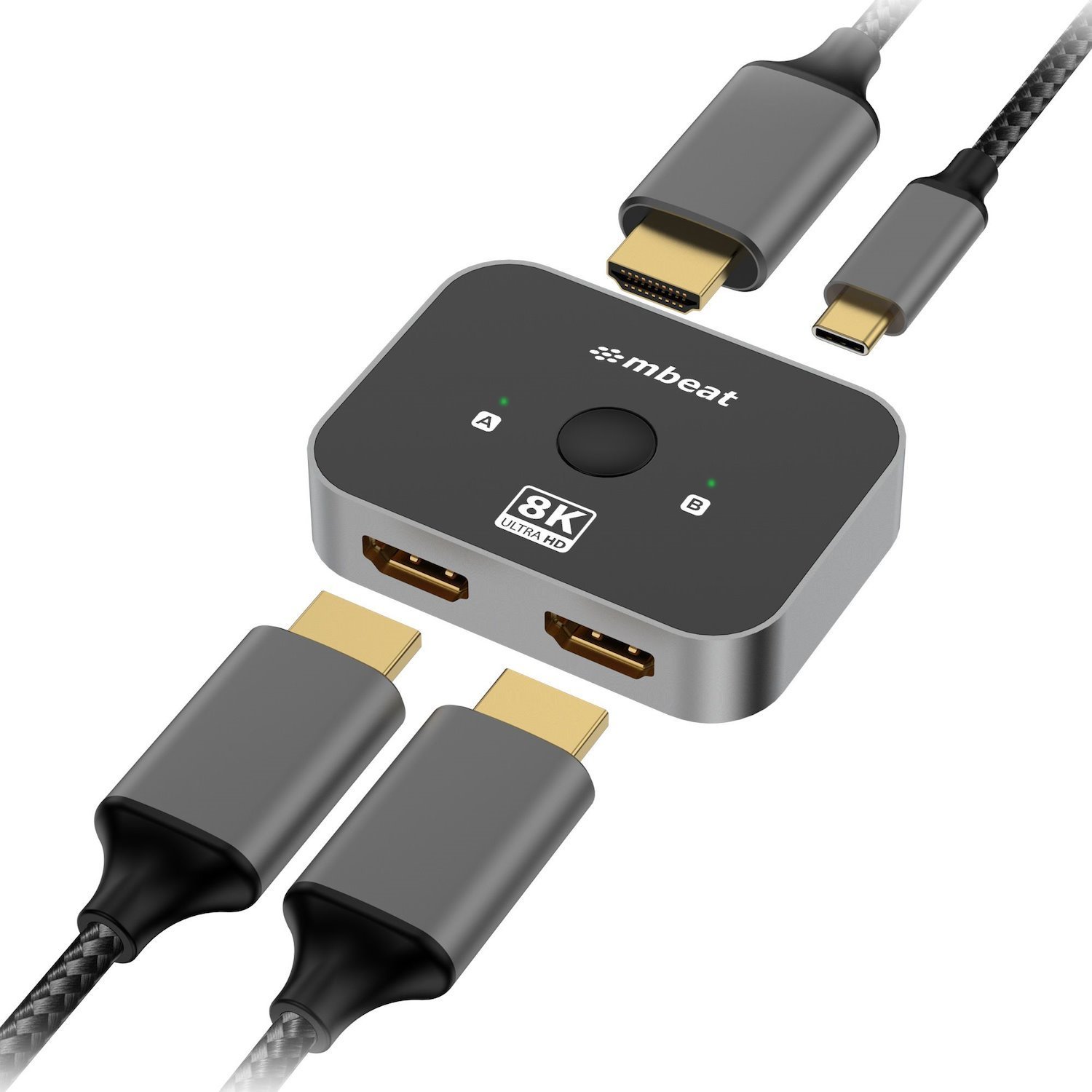 Mbeat 8K Bi-Directional Hdmi 2.1 Switch 2 In 1 Out/1 In 2 Out 8K@60Hz Resolution, Plug-And-Play Convenience Usb-C Power Input