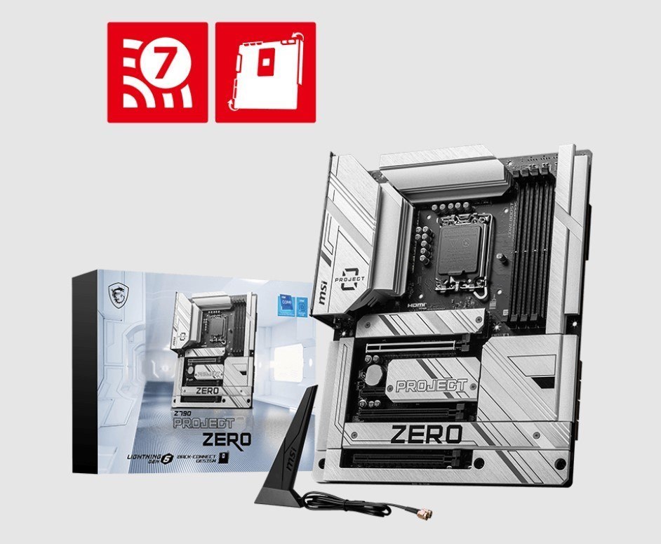 Msi Z790 Project Zero Intel Z790 Motherboard, 4X DDR5 256GB, 3X Pci-E X 16, 1X Pci-E X 1, 4X M.2, 6X Sata 6G, 8X Usb 2.0