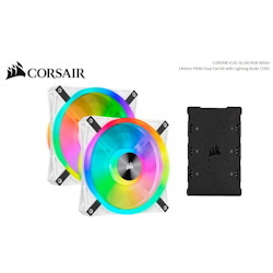 Corsair QL140 RGB White Dual Fan Kit With Lighting Node Core, Icue, 140MM RGB Led PWM Fan 26dBA, 50.2 CFM, 2 Fan Pack