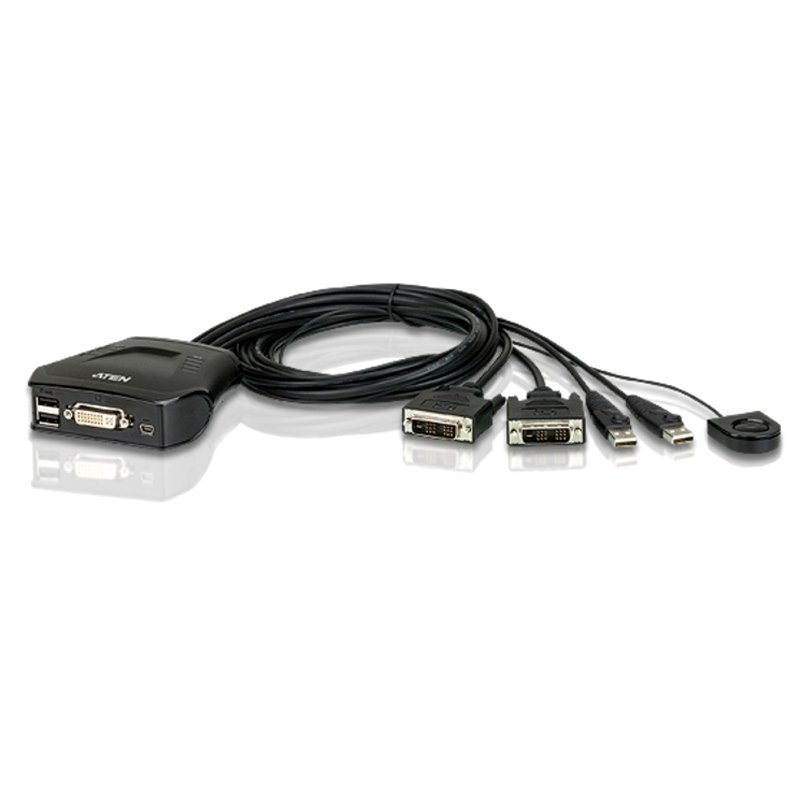 Aten Petite 2 Port Usb Dvi-D KVM Switch With Remote Port Selector - 1.2M Cables Built In