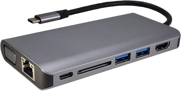 Shintaro Usb-C Travel Display Hub (Usb-C To Hdmi/Vga, 2 X Usb 3.0, 1 X Usb-C PD3.0, SD/Micro SD Card Reader, RJ45 Gigabit Ethernet Adapter)