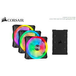 Corsair QL120 RGB Triple Fan Kit With Lighting Node Core, Icue, 120MM RGB Led PWM Fan 26dBA, 41.8 CFM, 3 Fan Pack