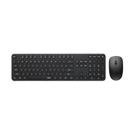 Rapoo Wireless Optical Mouse & Keyboard Black - 2.4G Connection, 10M Range, Spill-Resistant, Retro Style Round Key Cap, 1000Dpi - Black