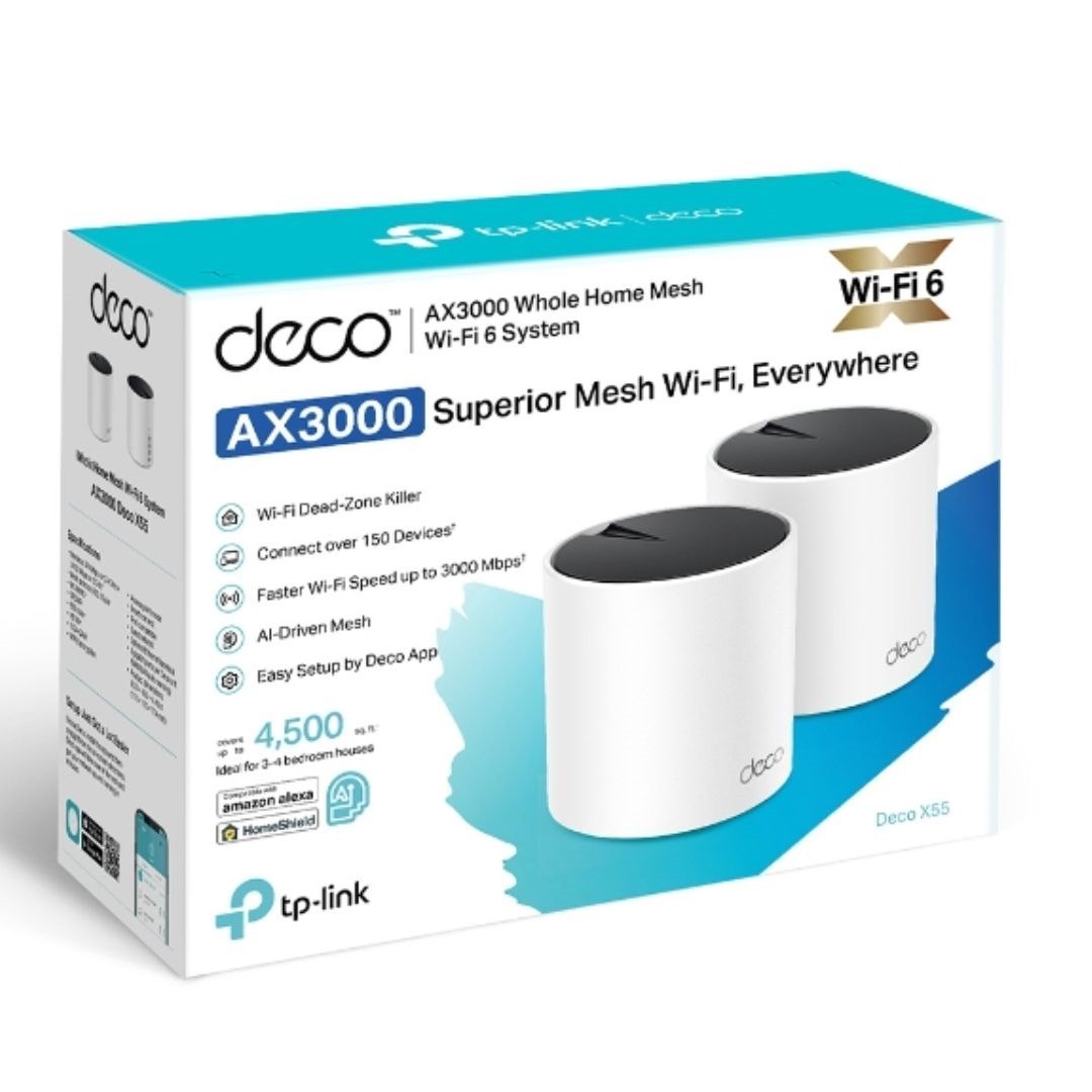 Tp-Link Deco X55 Mesh Wi-Fi System, Ax3000, GbE(3), 1-Pack, 3YR WTY