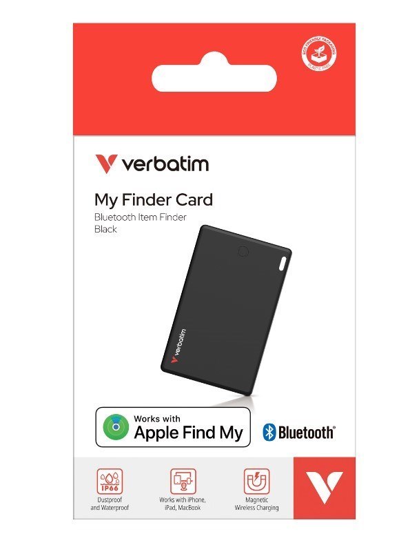 Verbatim MY Finder Card Bluetooth Finder 1 Pack- Black, Bluetooth Apple Find MY