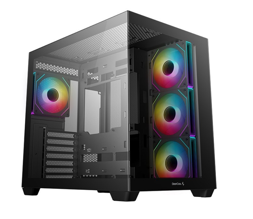 DeepCool CG530 4F Atx Case, Tempered Glass,4 Pre-Instaled Fans, USB3.0×2、Gen2 Type-C x1、Audio/Mic×1, Cable, Supports Rear Connector