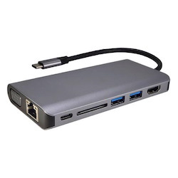 Shintaro Usb-C Travel Display Hub (Usb-C To Hdmi/Vga, 2 X Usb 3.0, 1 X Usb-C PD3.0, SD/Micro SD Card Reader, RJ45 Gigabit Ethernet Adapter)