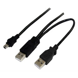 Astrotek Usb 2.0 Y Splitter Cable - Type A Male To Mini B 5 Pins 1M + Usb Type A Male 2M Black Colour Power Adapter Hub Charging