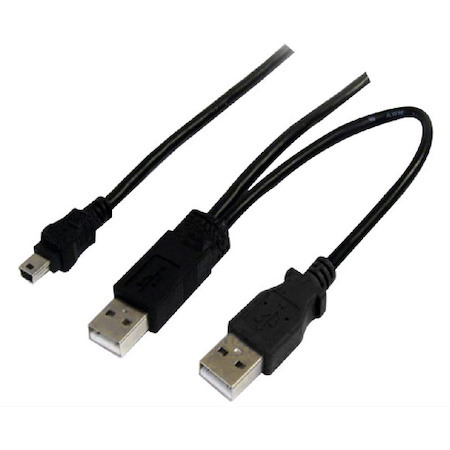 Astrotek Usb 2.0 Y Splitter Cable - Type A Male To Mini B 5 Pins 1M + Usb Type A Male 2M Black Colour Power Adapter Hub Charging