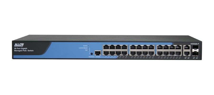 Alloy 26 Port Layer 3 Lite Managed PoE+ Switch With 26X 10/100/1000Mbps Ports + 2X Paired 100M/1Gb SFP Ports