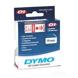 Dymo D1 Label Cassette 19MM X 7M - Red On White