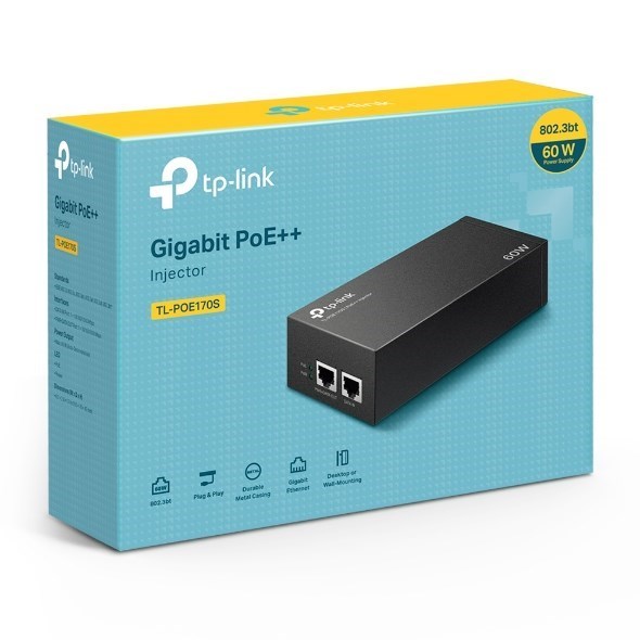 Tp-Link Poe++ Gigabit Injector, Plug N Play, GbE(2), 3YR WTY