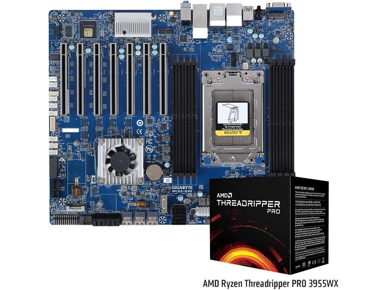 Gigabyte Bundle Deal MC62-G40 Motherboard With Amd Threadropper Pro 3955WX Cpu 16-Core/32-Thread Processor - Integrated BY Gigabyte