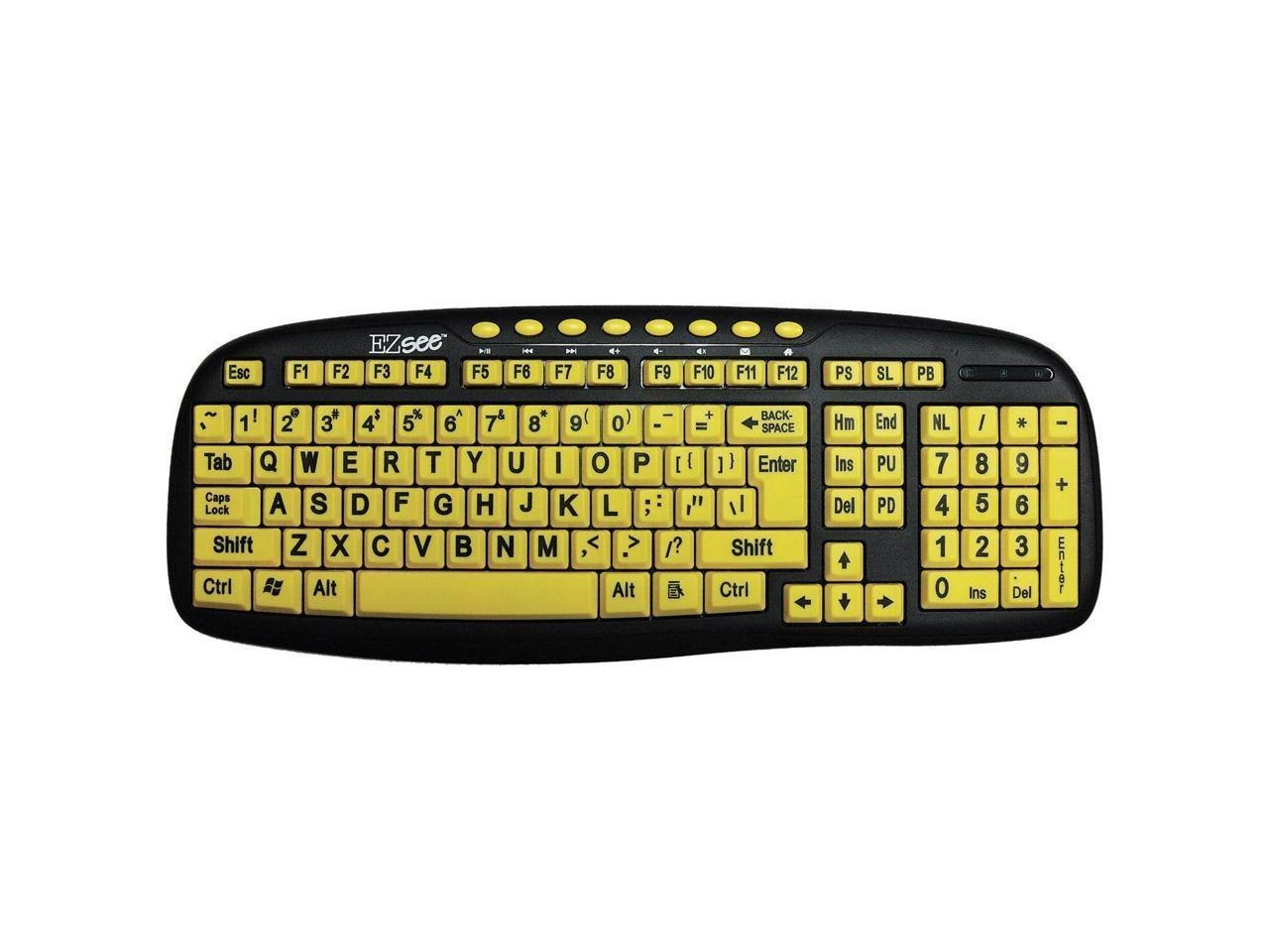 Ergoguys CD-1038 Black Usb Wired Ergonomic Ezsee Low Vision Keyboard Large Print Yellow Keys