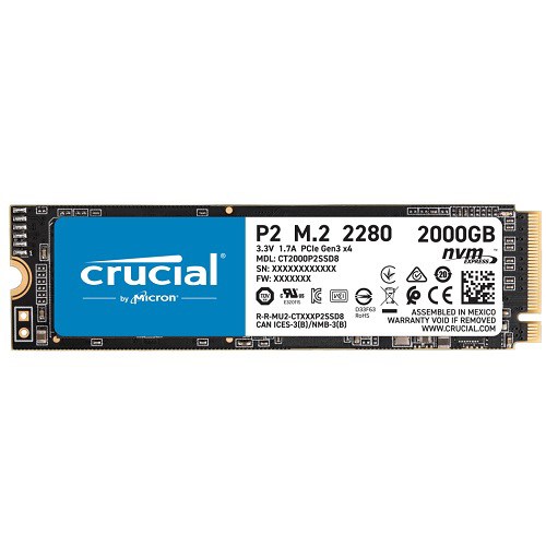 Crucial CT2000P2SSD8 P2 2TB M.2 Internal NVMe PCIe SSD, 2400R/1900W MB/S, 5 YR