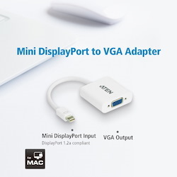 Aten Mini DisplayPort To Vga Adapter , Supports Vga, Svga, Xga, Sxga, Uxga And Resolutions Up To 1920x1200(PC) / 1080p(HDTV)