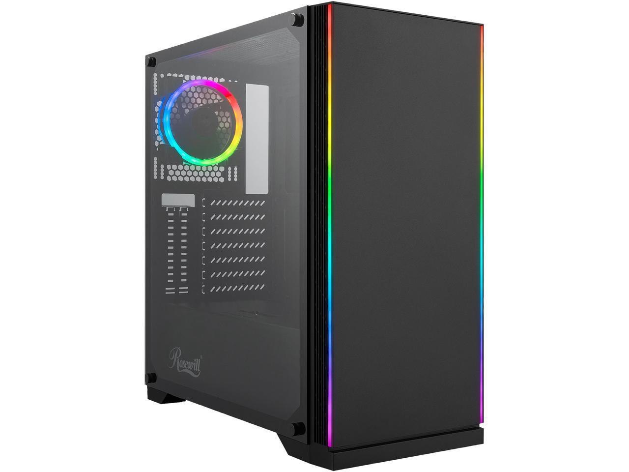 Rosewill Zircon I Atx Mid Tower Gaming PC Computer Case With RGB Fan & Led Light Strips