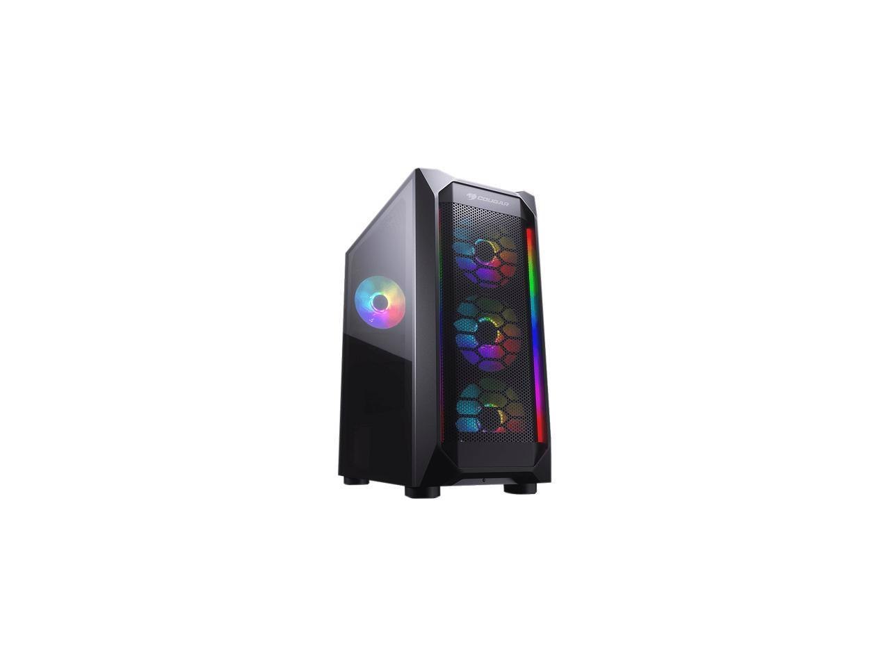 Cougar MX410 Mesh-G RGB Black Atx Mid Tower Powerful And Compact Mid-Tower Case With Mesh Front Panel And Tempered Glass Built-In 4 RGB Fan