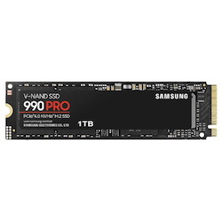 Samsung 990 Pro 1TB, 3-Bit MLC V-Nand, M.2 (2280), NVMe 2.0, R/W(Max) 7,450MB/s/6,900MB/s, 1,200K/1,550K Iops, 600TBW, 5 Years Warranty