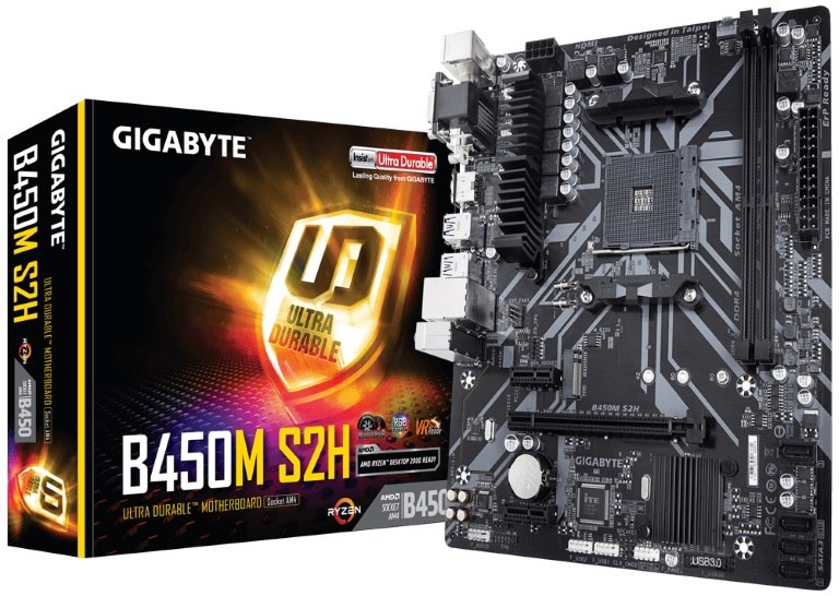 Gigabyte B450M DS2H Ryzen Am4 Matx Motherboard 4xDDR4 3xPCIE 1xM.2 Dvi Hdmi Raid GbE Lan 4xSATA 2xUSB3.1 8xUSB2.0 Quad CrossFire RGB Fusion