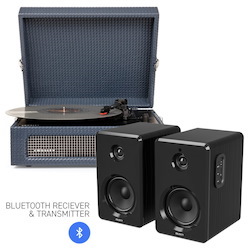 Crosley Voyager Bluetooth Portable Turntable - Navy + Bundled Majority D40 Bluetooth Speakers - Black