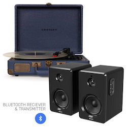 Crosley Cruiser Bluetooth Portable Turntable - Navy + Bundled Majority D40 Bluetooth Speakers - Black