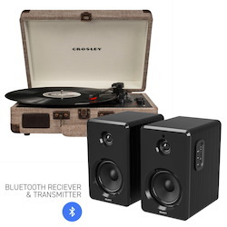 Crosley Cruiser Bluetooth Portable Turntable - Havana + Bundled Majority D40 Bluetooth Speakers - Black