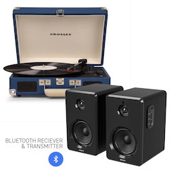 Crosley Cruiser Bluetooth Portable Turntable - Blue + Bundled Majority D40 Bluetooth Speakers - Black