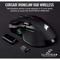 Corsair Ironclaw RGB Wireless, Rechargeable Gaming Mouse With Slispstream Wireless Technology, Black, Backlit RGB Led, 18000 Dpi, Optical