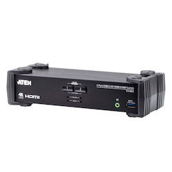Aten 2 Port Usb 3.0 4K Hdmi KVMP Switch, Video DynaSync, Support Hdmi 2.0 4K@60Hz, Switching Via RS-232, Hotkeys, 2 Hdmi Usb KVM Cables
