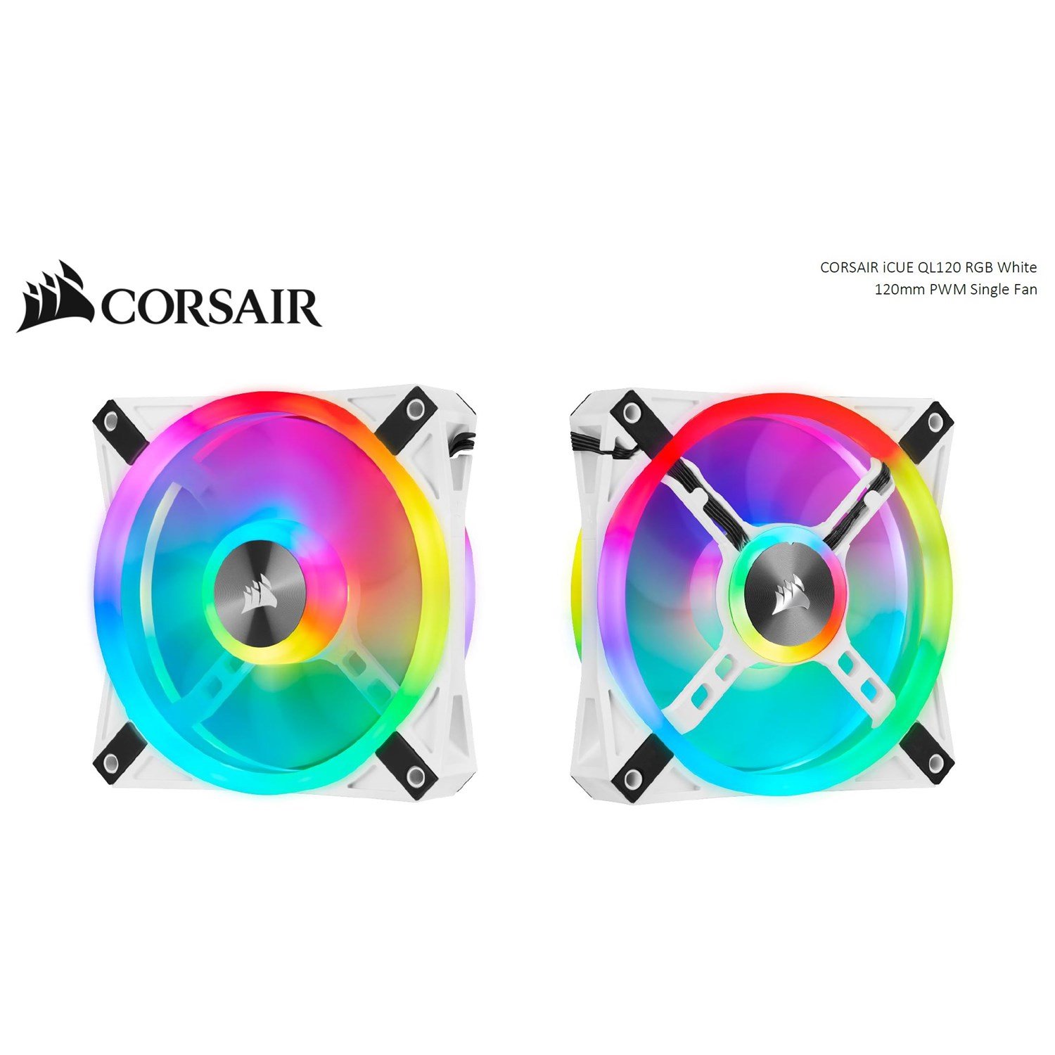 Corsair White QL120 RGB, 120MM RGB Led Fan, Single Pack