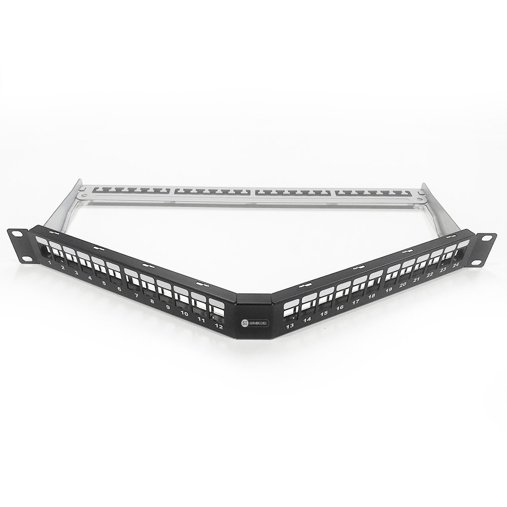 Serveredge 24 Port Angled 'V' Style Shielded Unloaded Patch Panel Frame- 1Ru Includes Cable Management Bar