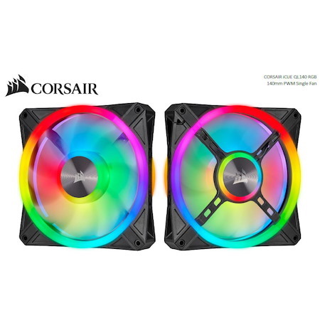 Corsair QL140 RGB, Icue, 140MM RGB Led PWM Fan 26dBA, 50.2 CFM, Single Pack