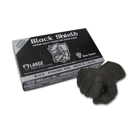  'Black Shield' Heavy Duty Nitrile, Unpowdered, Box 100
