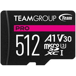 Team Group Pro V30 MicroSDXC Memory Card 512GB, R/W (Max) 100MB/s 90MB/s, 1500/500 IOPs, V30, Uhs-I U3 With SD Adapter