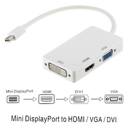 Astrotek 3 In1 Thunderbolt Mini DP Display Port To Hdmi Dvi Vga Adapter Cable For MacBook Air/Pro 32Awg Od5.0Mm, Gold Plated, White, RoHS
