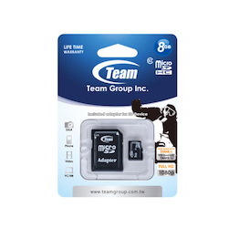 Team Group Memory Card microSDHC 8GB, Class 10, 14MB/s Write*, With SD Adapter, Lifetime Warranty