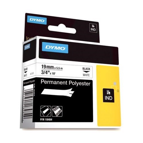 Dymo SD18484 Permanent Polyester 19MM Black On White